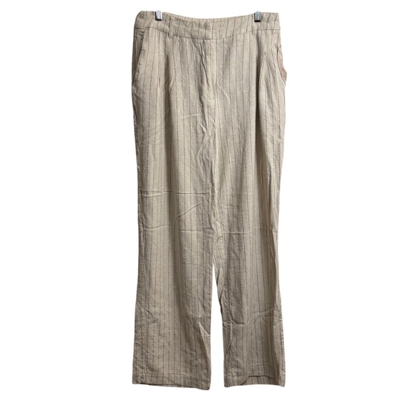 7 For All Mankind Pants - 7 For All Mankind Womens Pinstripe Linen Blend Wide Leg Trousers Beige Size 8